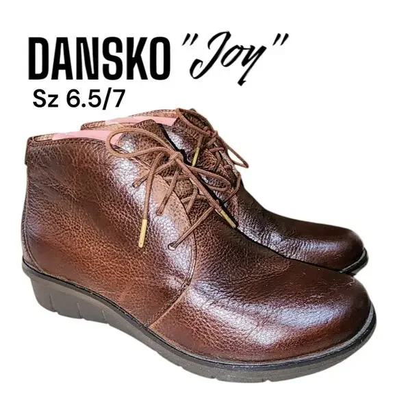 DANSKO JOY Brown Lace Up Small Wedge Distressed Casual Boho - Main Image